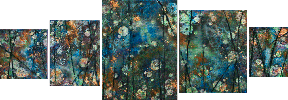 In the Deep, Acrylic on canvas, 5 panels ~72x24