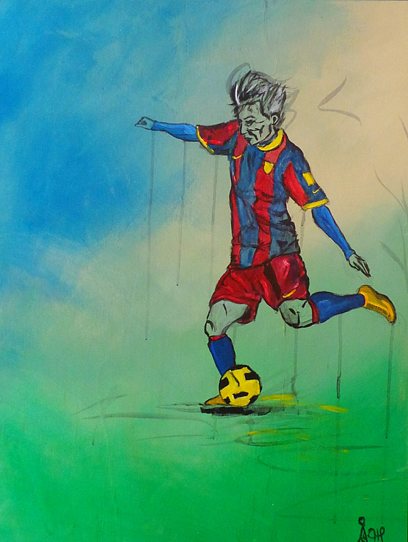 Messi #3, Acrylic on panel, 18 x 24