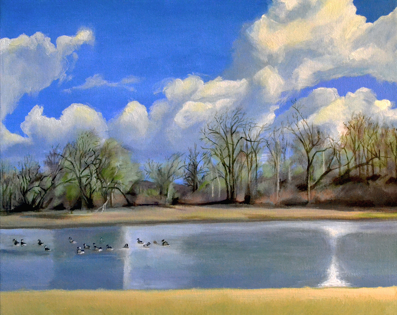 Watering Hole with Geese, Acrylic on canvas, 16 x 20