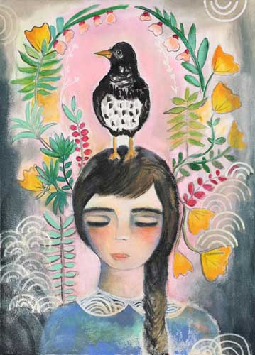 Bird Meditations, Acrylic, pastel, wax paper 18x24