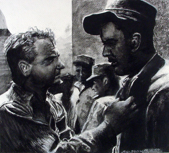 Scene from a Movie, Charcoal wash on paper, 13x12
