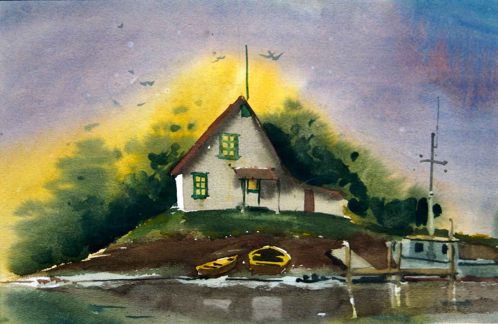 Franks Tract - San Joaquin River Delta, Watercolor on paper, 17.5 x 11.5