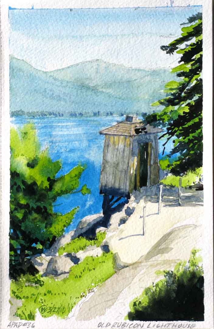 Old Rubicon Lighthouse, Watercolor on paper, 5 x 8