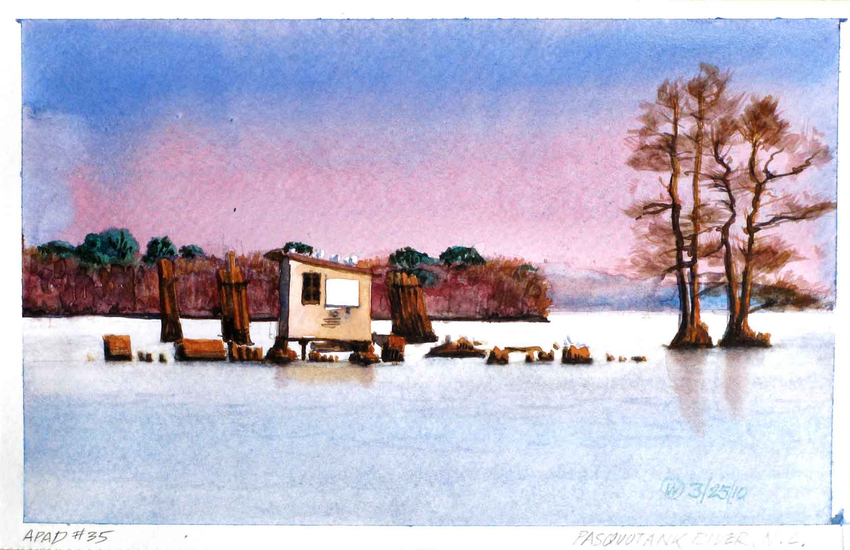Pasquotank River, Watercolor on paper, 8 x 5