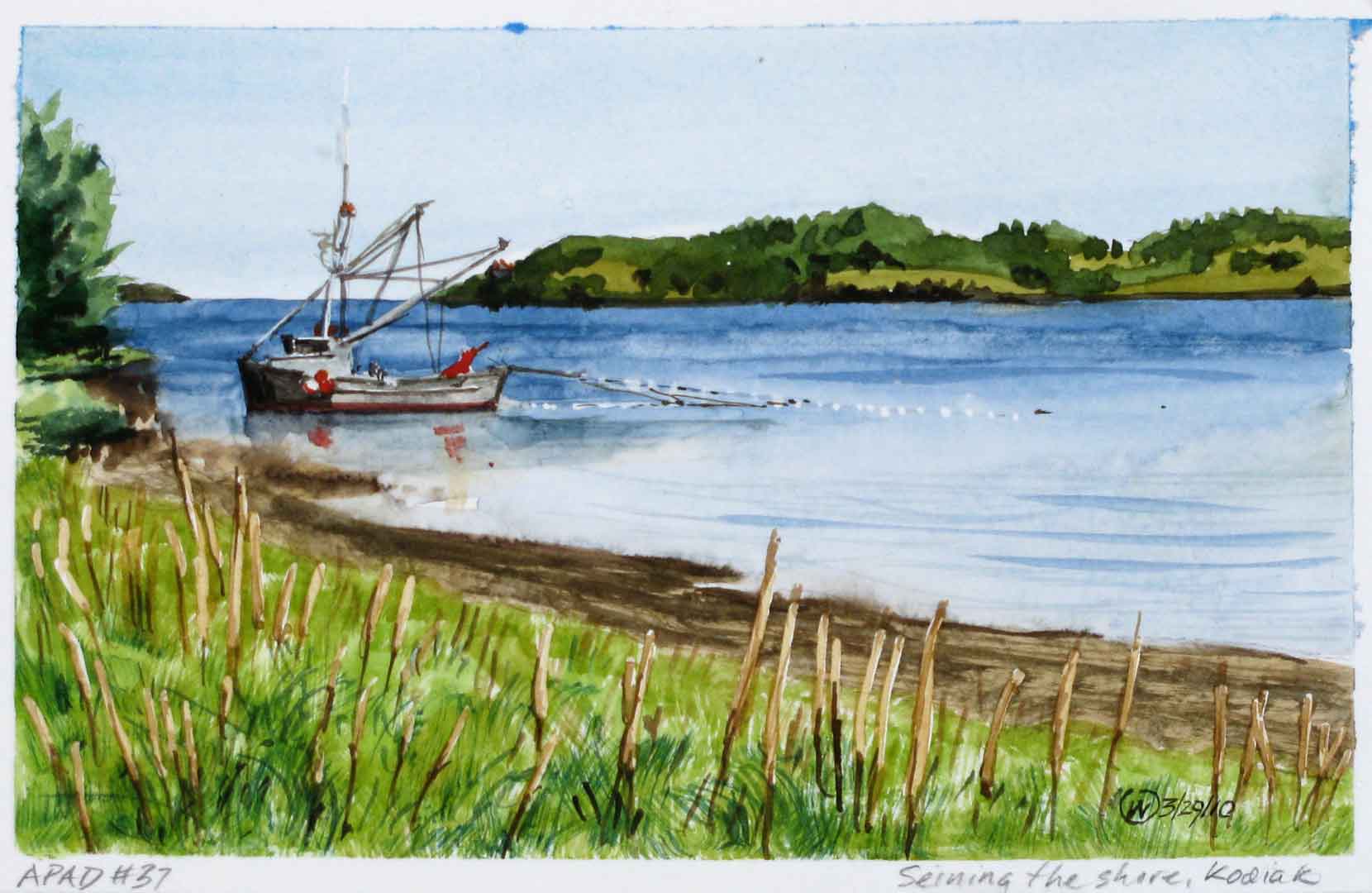 Setting the Shore, Watercolor on paper, 8 x 5