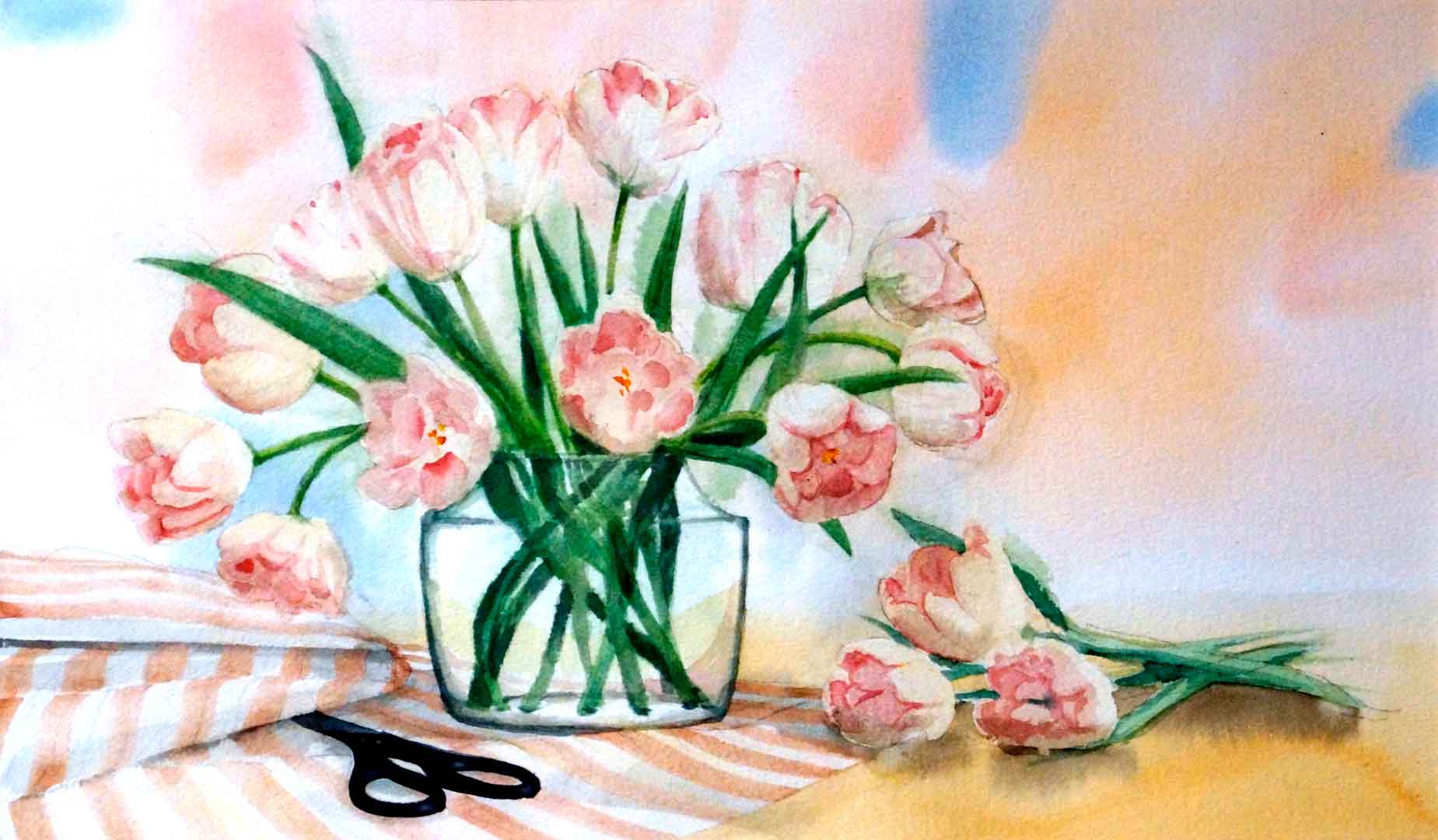 Tulips, Watercolor on paper, 20 x 13