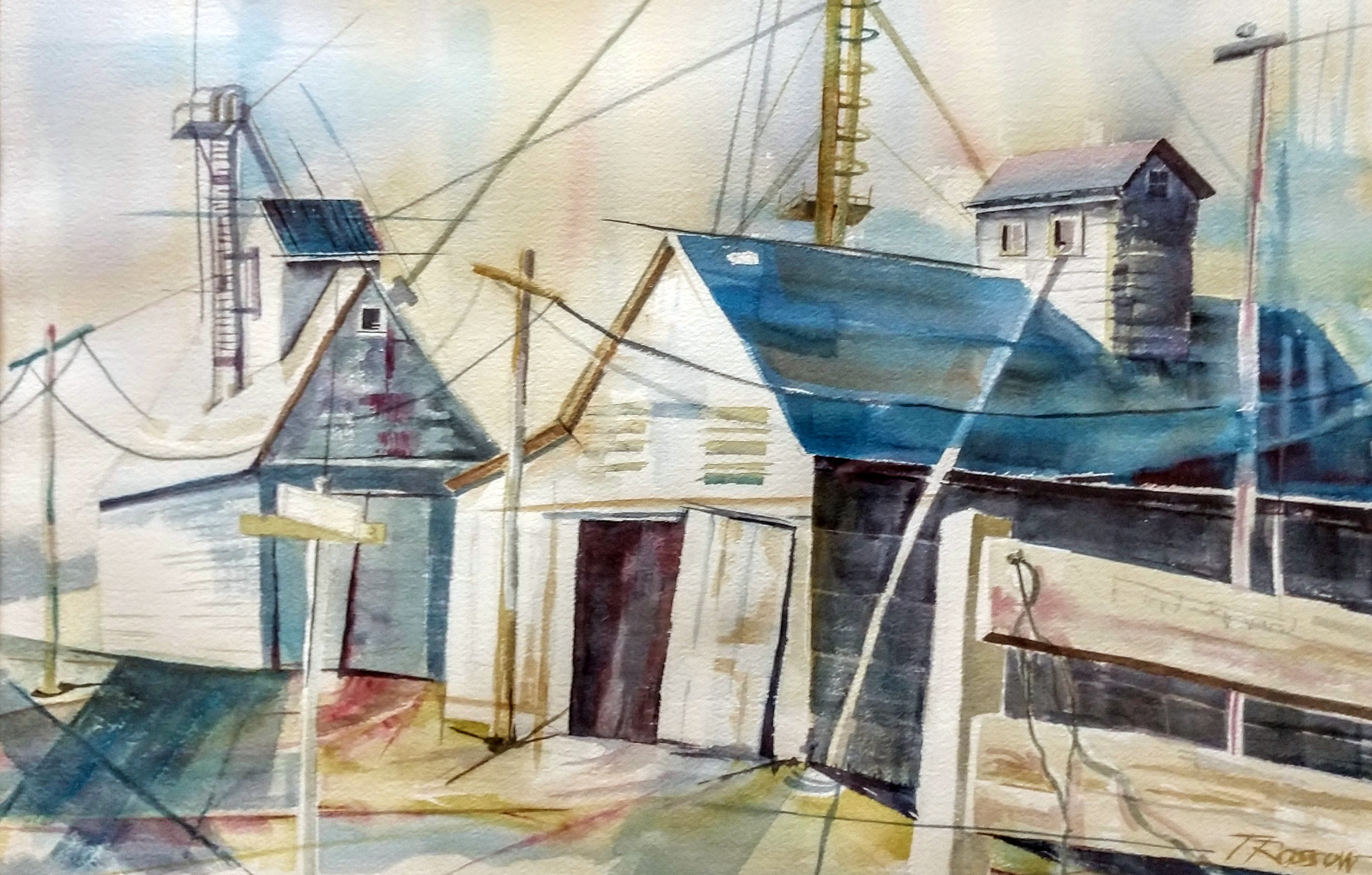 Blue Barns, Watercolor on paper, 21 x 13