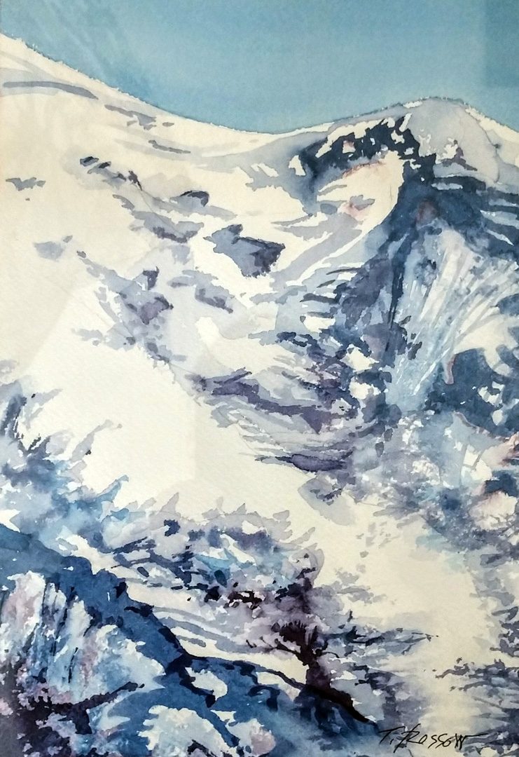 Mt. Rainier Close Up, Sunrise Side, Watercolor on paper, 9.5 x 6.5
