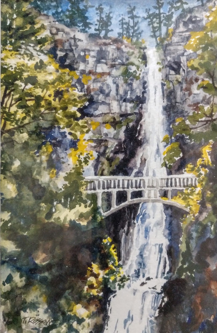 Multnomah Falls, Watercolor on paper, 4.5 x 6.5