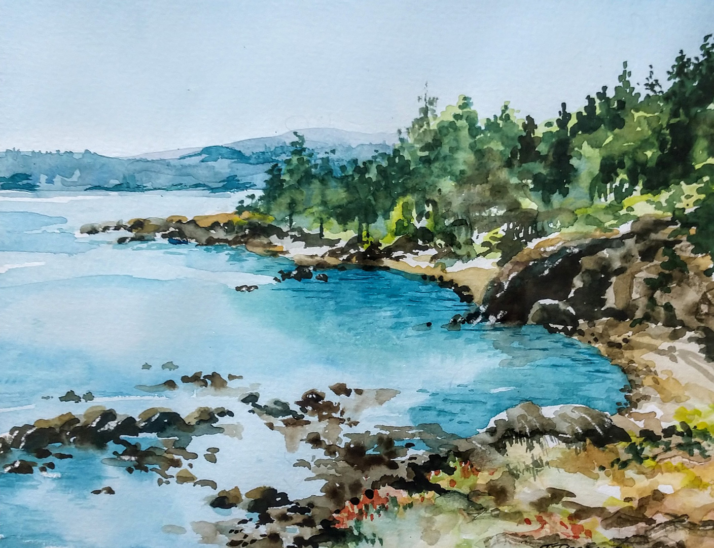 San Juan Island Cove, WA, Watercolor on paper, 9 x 7
