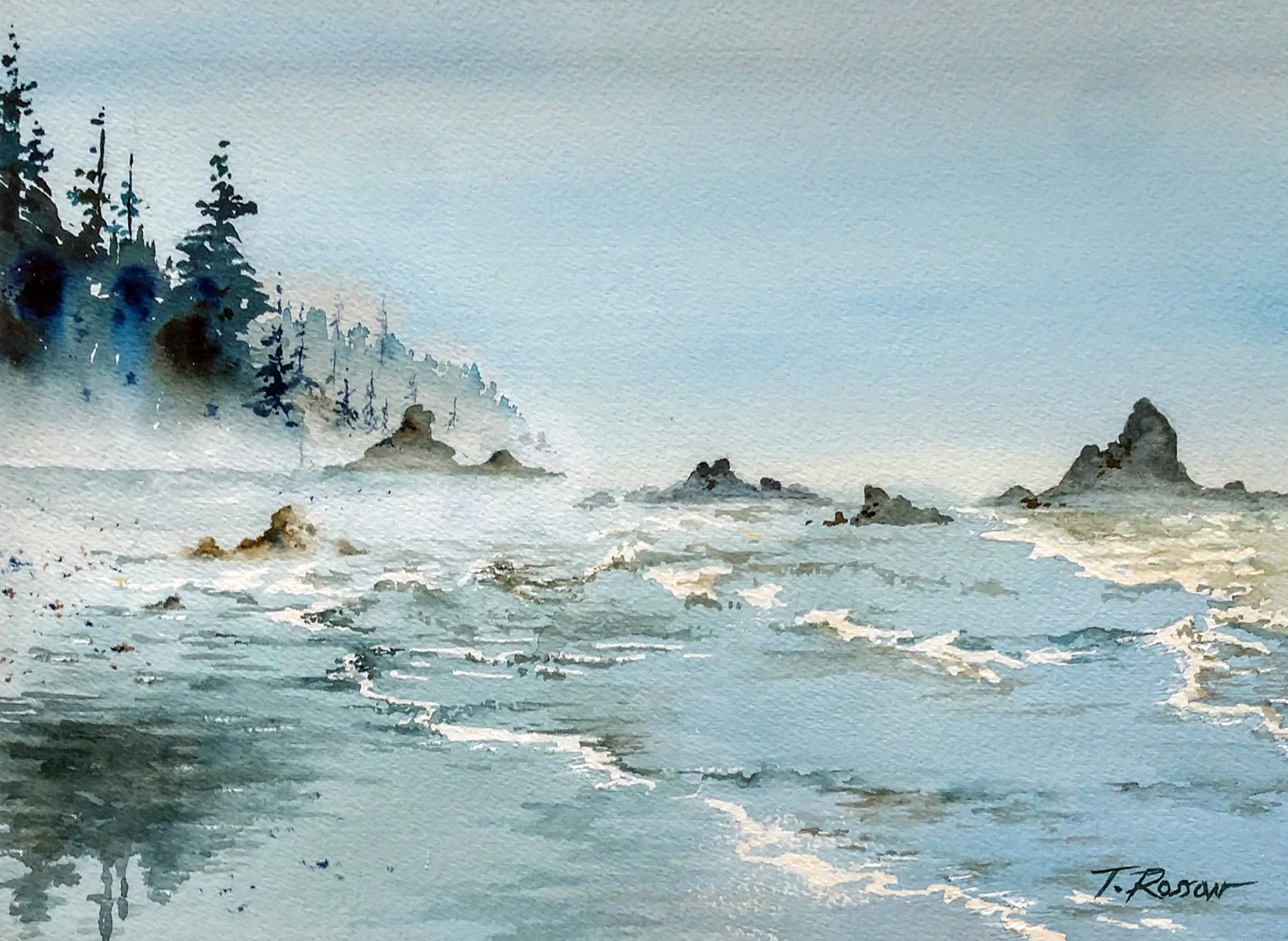 Sea Stacks, Pacific Ocean, WA, Watercolor on paper, 11.5 x 8.5
