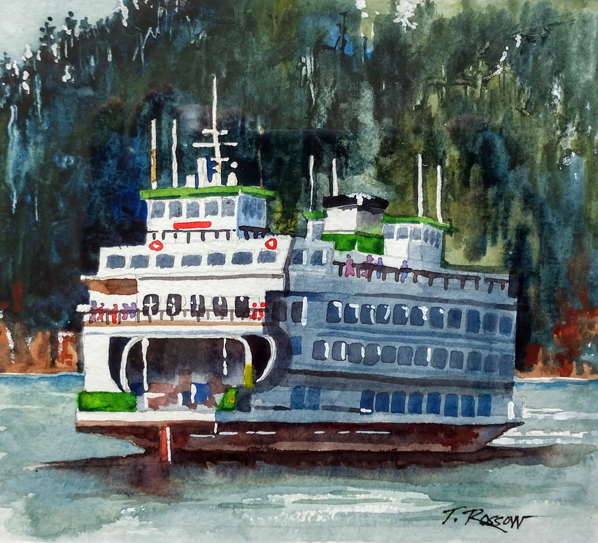 Washington State Ferry, Watercolor on paper, 7 x 6